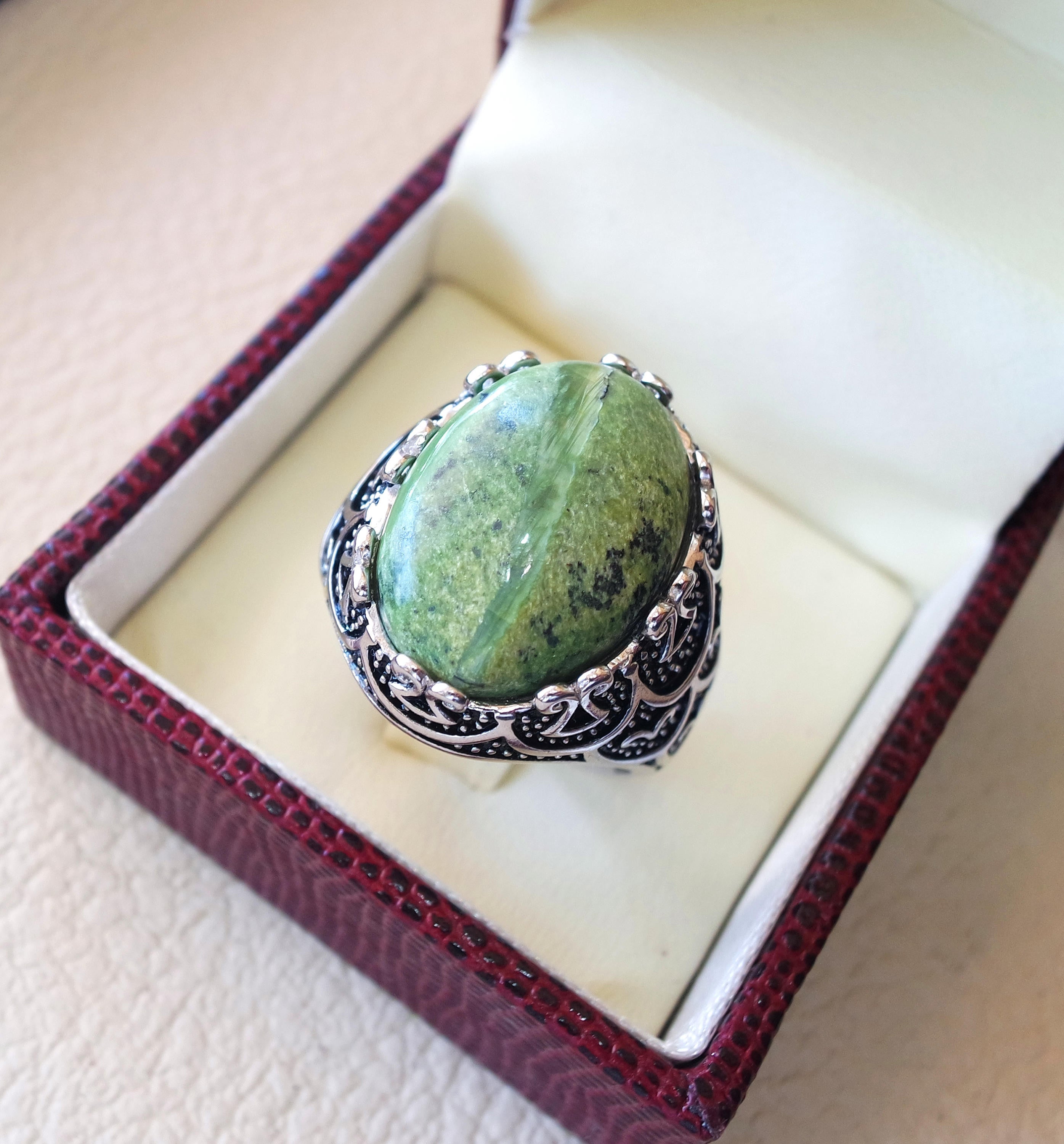 green swiss opal huge natural stone men ring sterling silver 925 stunning genuine oval gem ottoman style jewelry all sizes