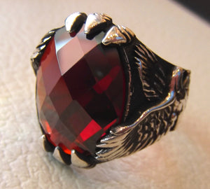 Eagle Man Ring sterling silver 925 ovale rubis imitation rouge facettes Pierre de cristal toutes les tailles bijoux GEM
