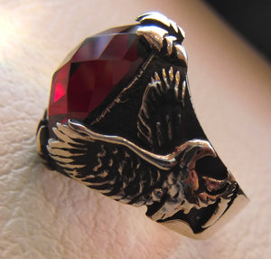 Eagle Man Ring sterling silver 925 ovale rubis imitation rouge facettes Pierre de cristal toutes les tailles bijoux GEM