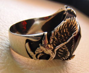 Eagle Man Ring sterling silver 925 ovale rubis imitation rouge facettes Pierre de cristal toutes les tailles bijoux GEM