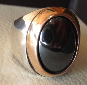 hematite natural stone sterling silver 925 man ring 18 mm 13 mm cabochon semi precious in bronze frame jewelry all sizes nice gift