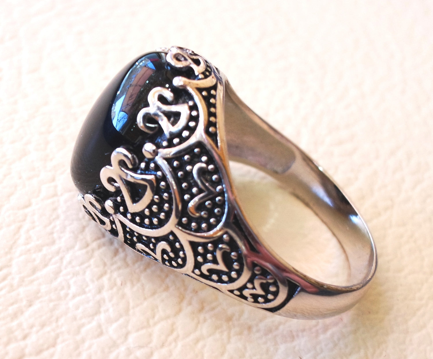 bague homme Sterling argent 925 ovale Cabochon Onyx noir agate Aqeeq pierre naturelle semi Precious Gem toutes tailles bijoux antiquité Moyen Orient