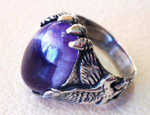 amethyst lace agate oval cabochon purple stone eagle sterling silver 925 men ring all sizes fast shipping oxidized antique classic jewelry