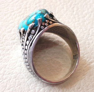 natural copper turquoise oval cabochon men ring sterling silver 925 all sizes jewelry arabic ottoman antique style high quality stone