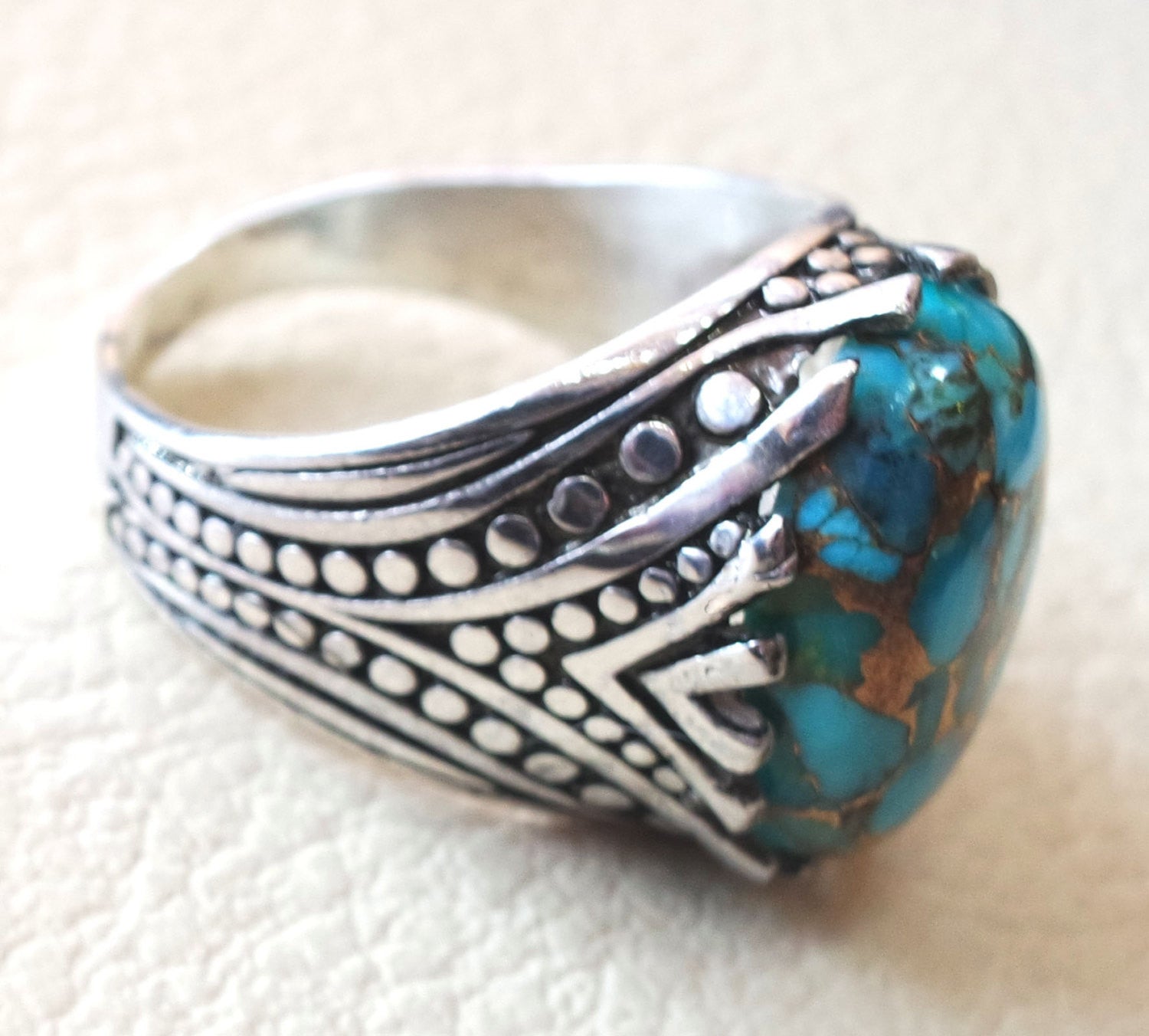 natural copper turquoise oval cabochon men ring sterling silver 925 all sizes jewelry arabic ottoman antique style high quality stone