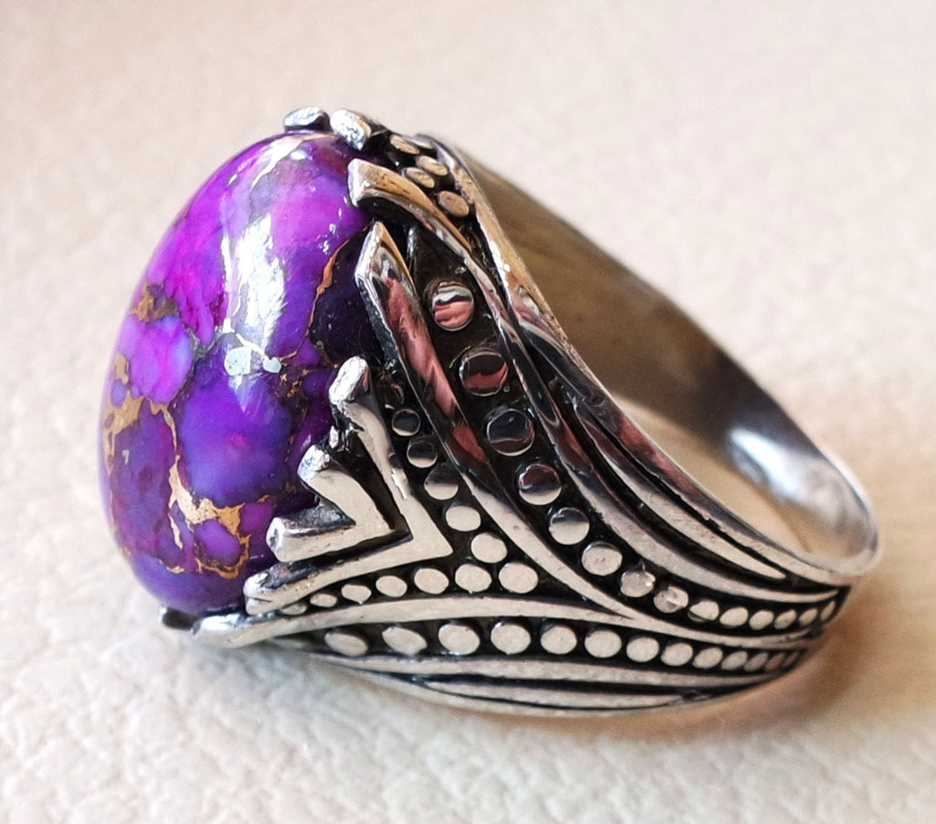 purple copper mohave turquoise top quality semi precious natural stone sterling silver 925 men ring turkish arabic style jewelry all sizes