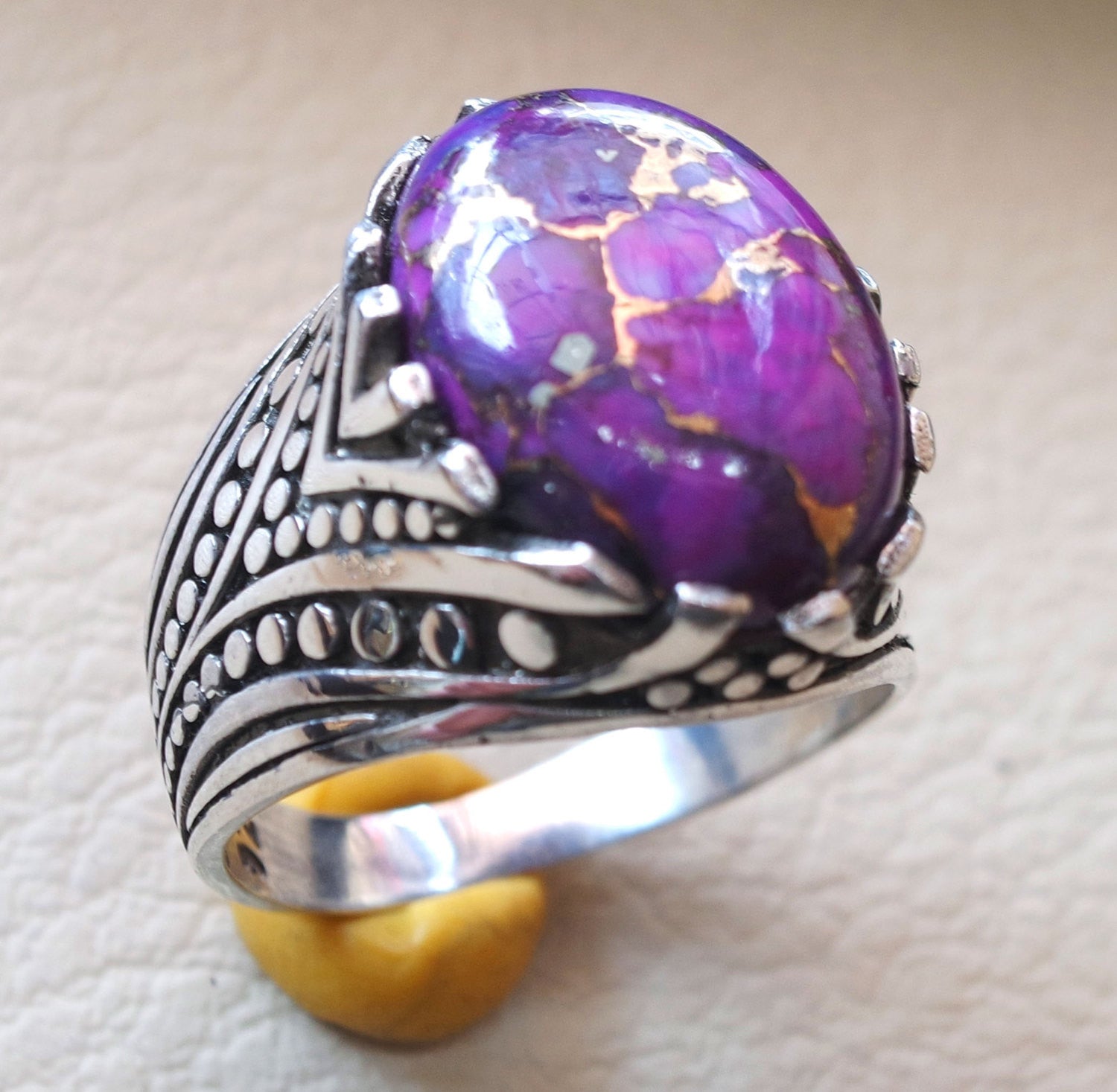 purple copper mohave turquoise top quality semi precious natural stone sterling silver 925 men ring turkish arabic style jewelry all sizes