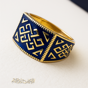 Celtic knot 10k yellow gold and blue enamel men ring all sizes signet style fine jewelry fast shipping heavy man ring