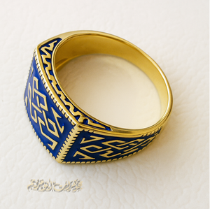 Celtic knot 10k yellow gold and blue enamel men ring all sizes signet style fine jewelry fast shipping heavy man ring