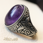Amethyst man ring natural purple stone sterling silver 925 oval cabochon semi precious gem ottoman arabic style all sizes jewelry