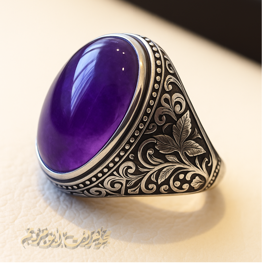 Amethyst man ring natural purple stone sterling silver 925 oval cabochon semi precious gem ottoman arabic style all sizes jewelry