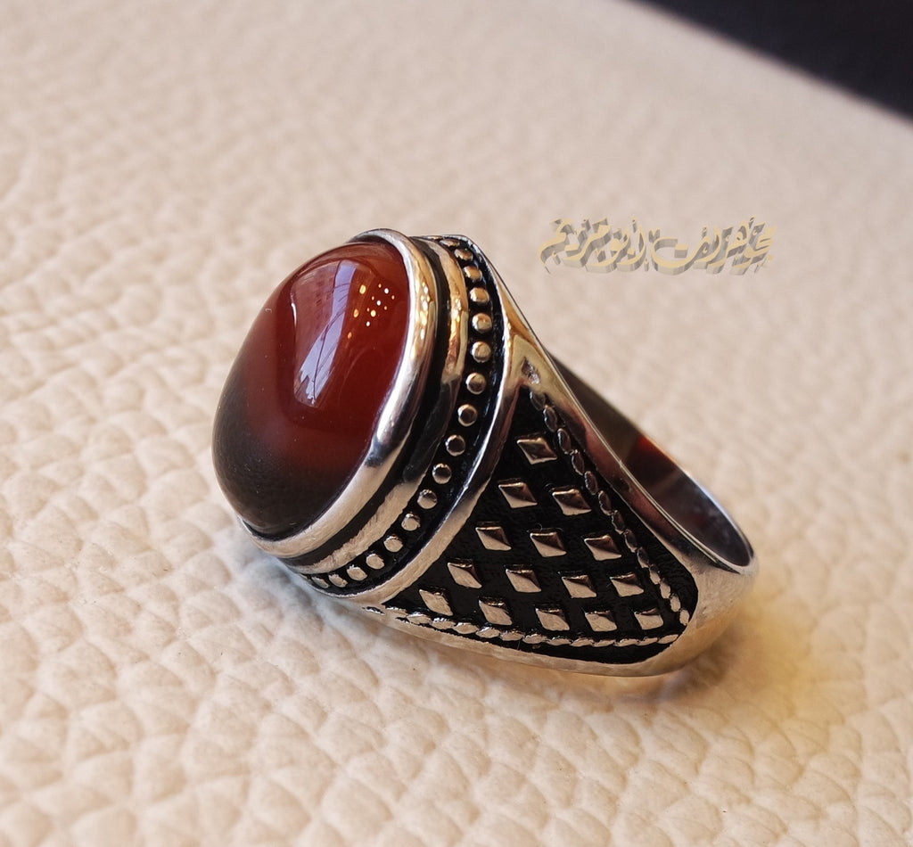 Kids ring red Aqeeq agate carnelian natural stone sterling silver 925 , perfect for adult pinkie or for boys or girls children jewelry