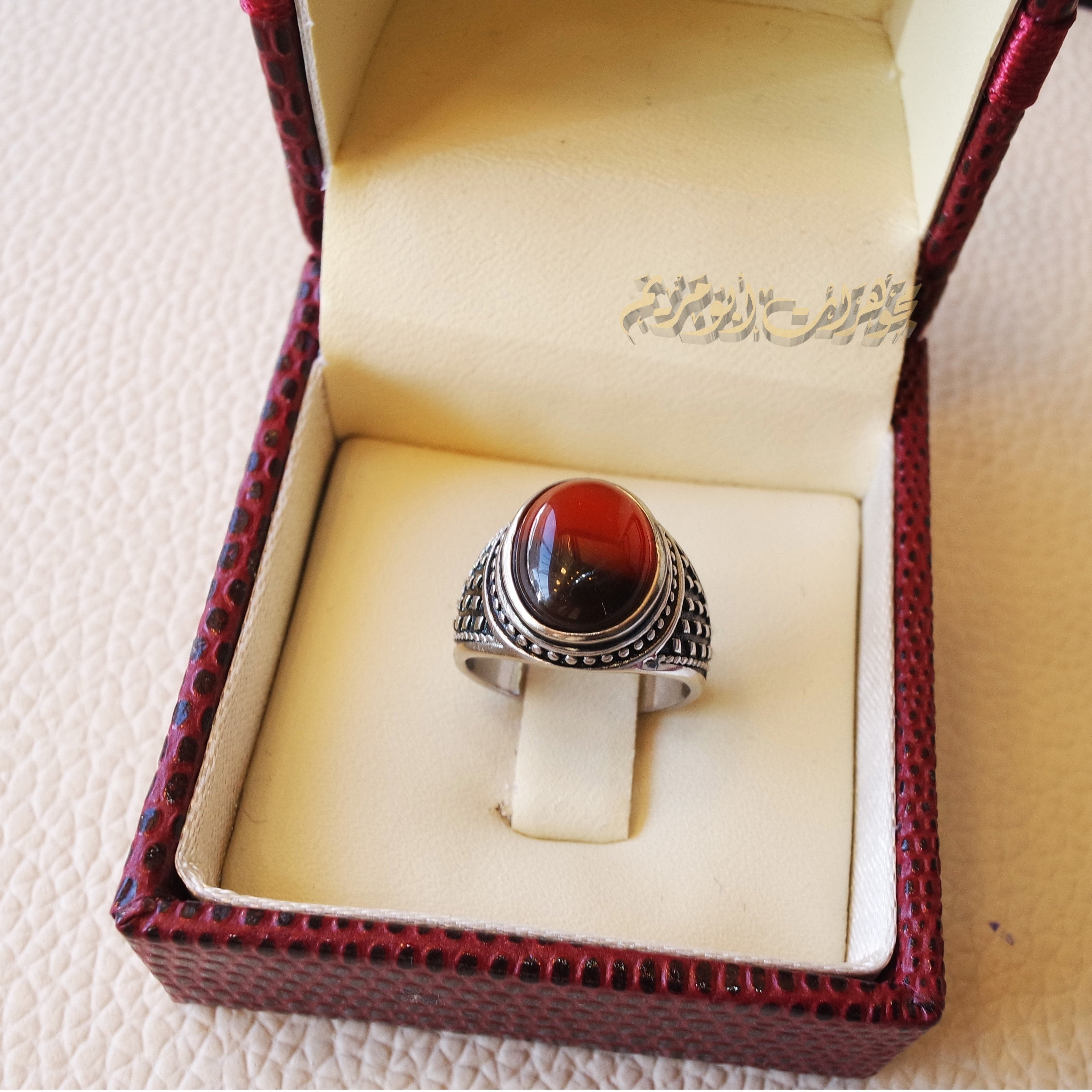 Kids ring red Aqeeq agate carnelian natural stone sterling silver 925 , perfect for adult pinkie or for boys or girls children jewelry