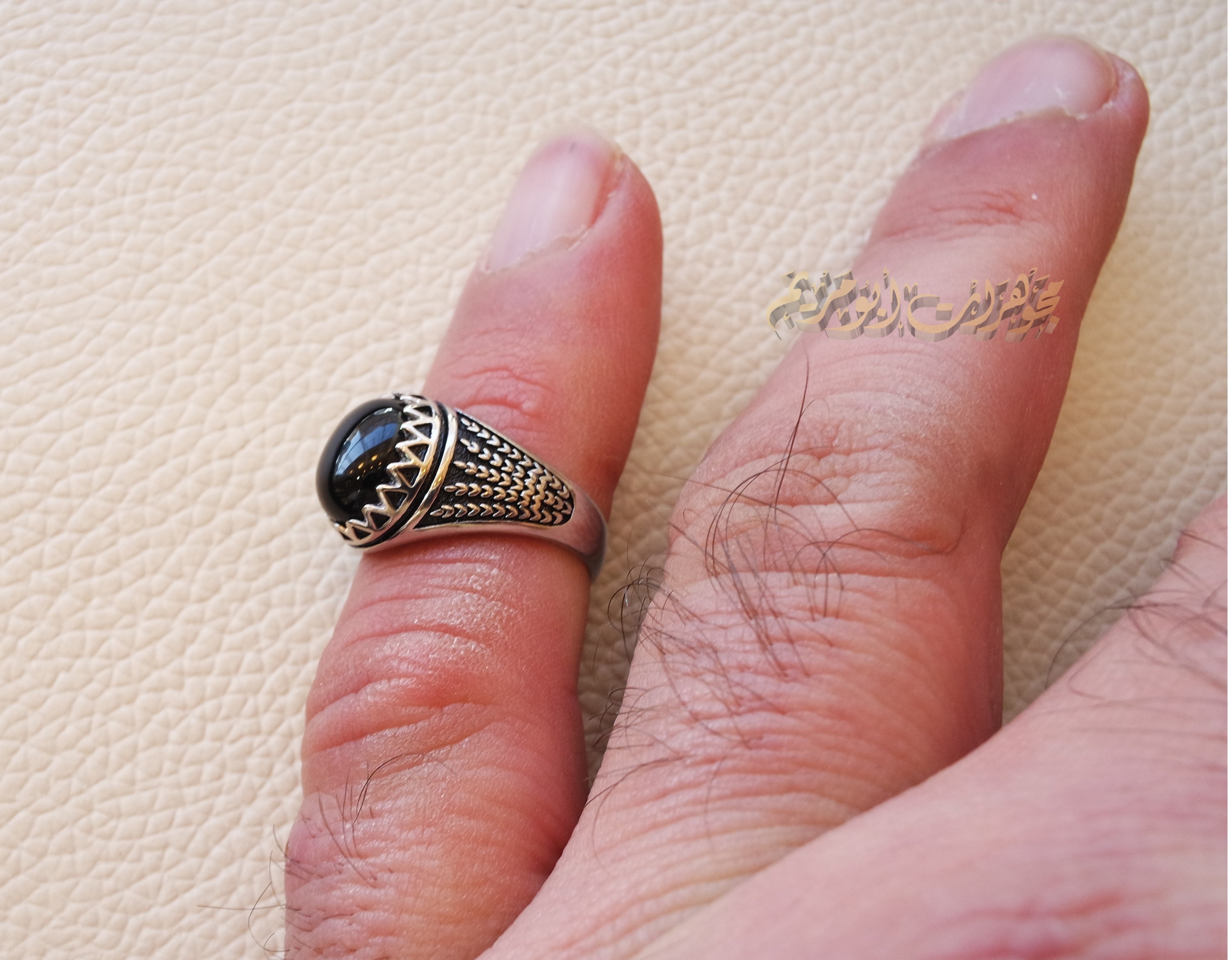 Kids baby ring black Aqeeq agate natural stone sterling silver 925 , perfect for adult pinkie or for boys or girls children jewelry