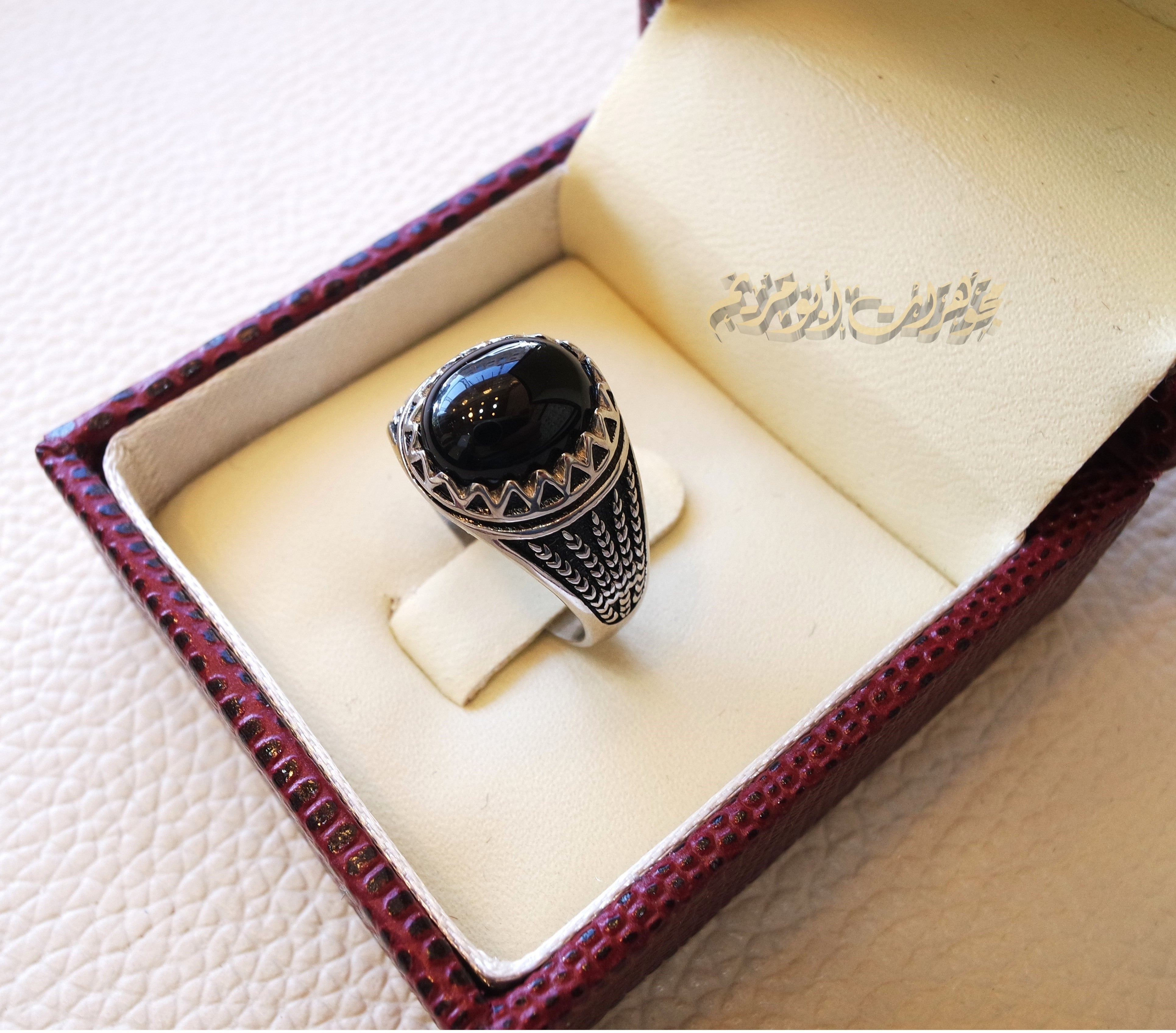 Kids baby ring black Aqeeq agate natural stone sterling silver 925 , perfect for adult pinkie or for boys or girls children jewelry