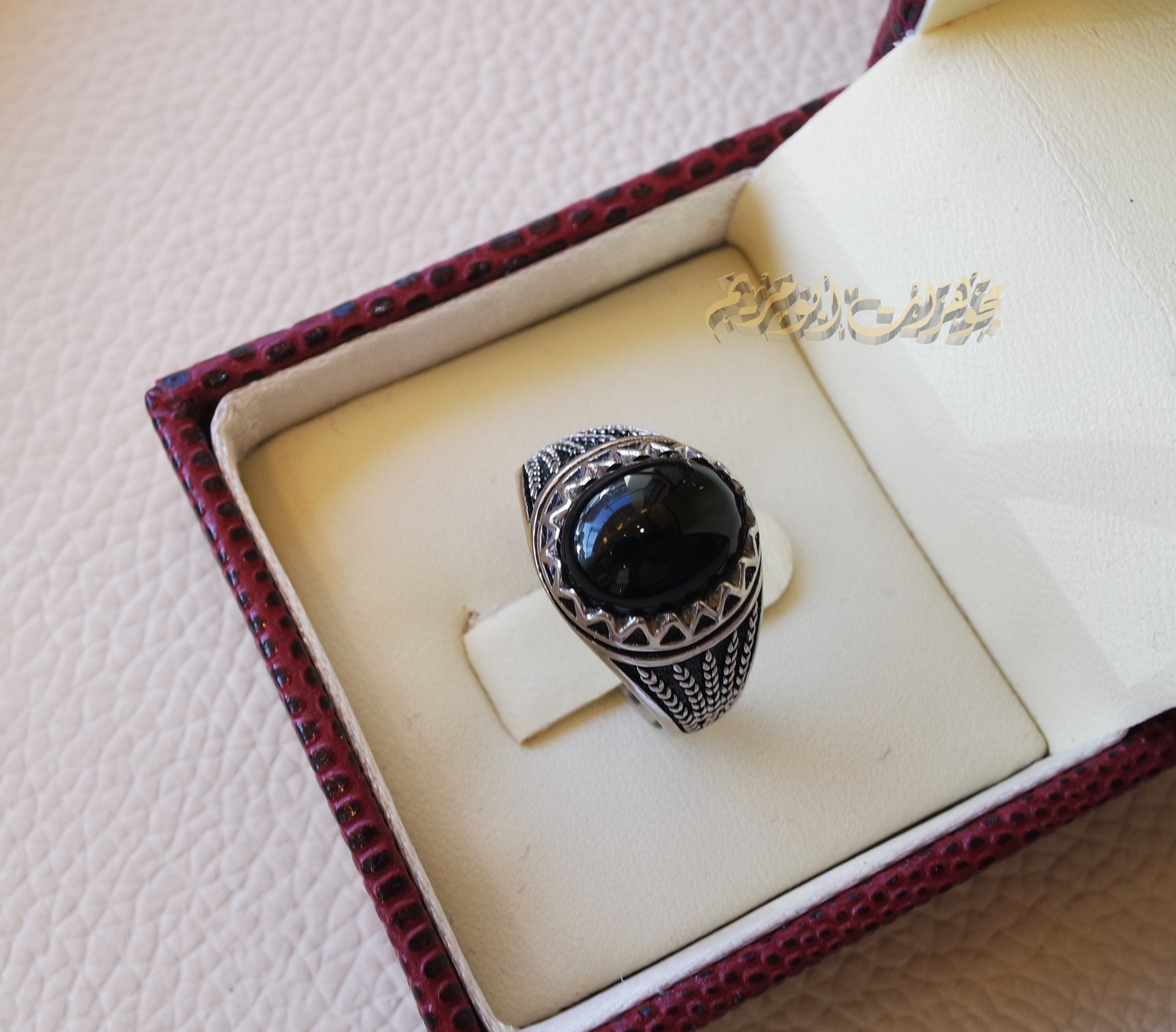 Kids baby ring black Aqeeq agate natural stone sterling silver 925 , perfect for adult pinkie or for boys or girls children jewelry