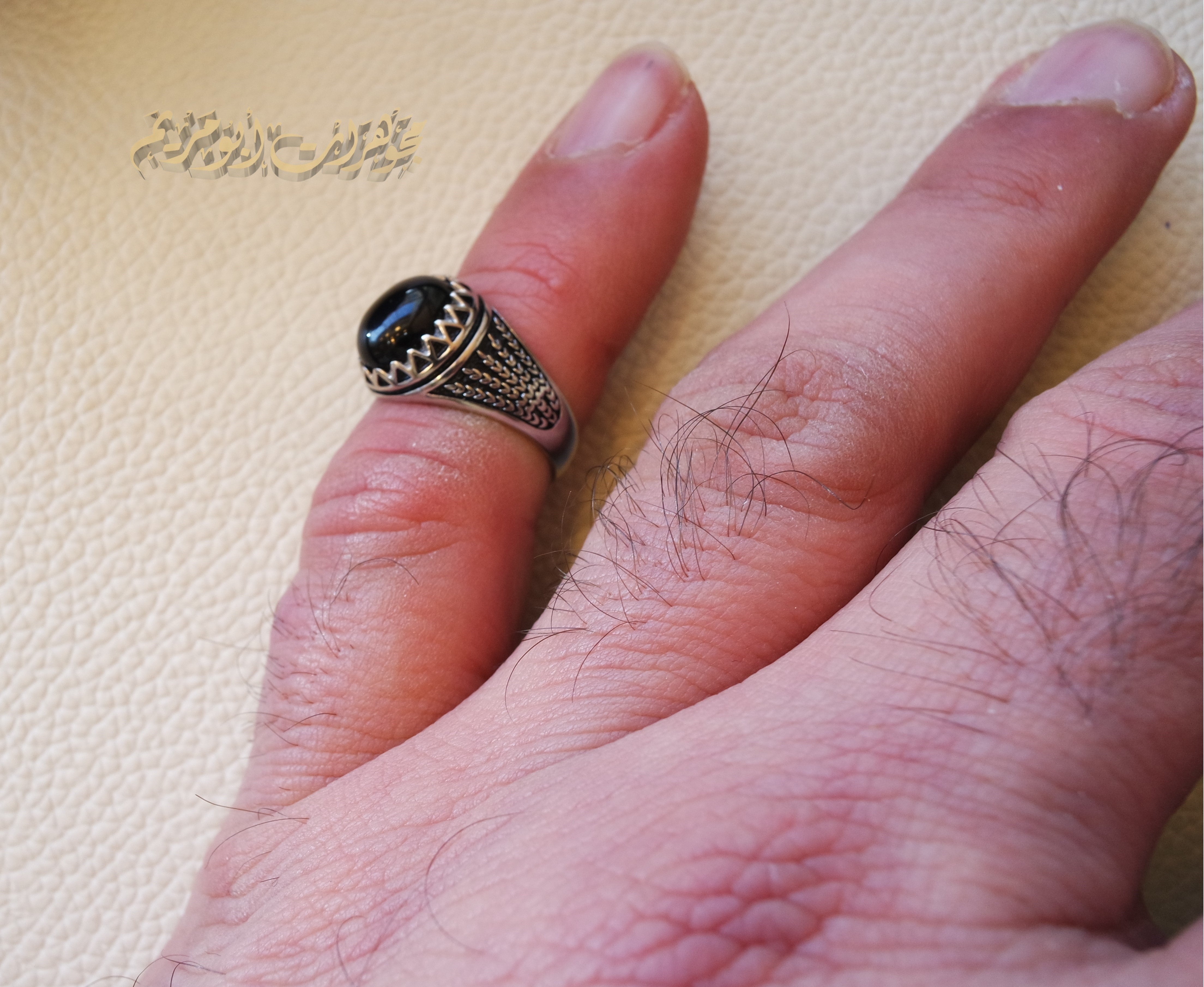 Kids baby ring black Aqeeq agate natural stone sterling silver 925 , perfect for adult pinkie or for boys or girls children jewelry