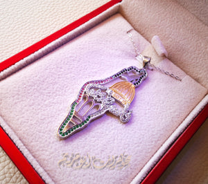 Palestine map & flag Aqsa pendant sterling silver 925 cubic Zirconia color flag color jewelry Arabic fast shipping خارطه و علم فلسطين القدس الأقصى