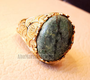 10k yellow gold men ring natural green swiss opal cabochon high quality stone all sizes Ottoman signet style fine jewelry fast shipping