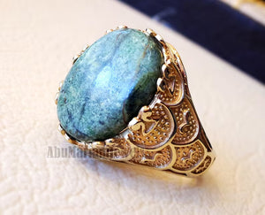 10k yellow gold men ring natural green swiss opal cabochon high quality stone all sizes Ottoman signet style fine jewelry fast shipping