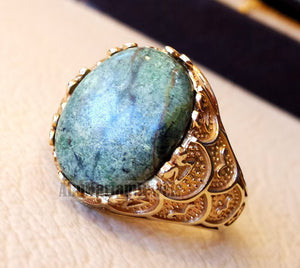 10k yellow gold men ring natural green swiss opal cabochon high quality stone all sizes Ottoman signet style fine jewelry fast shipping