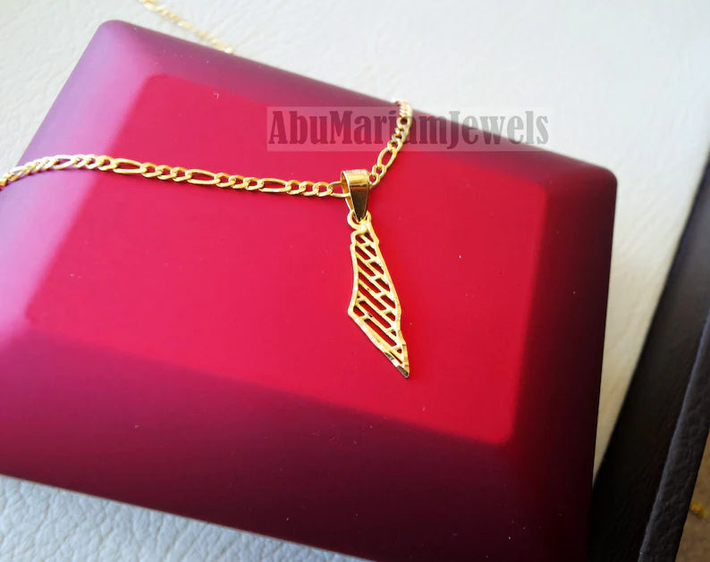 21K gold Palestine map pendant with figaro chain gold jewelry Arabic fast shipping خارطه و علم فلسطين