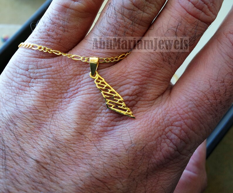 21K gold Palestine map pendant with figaro chain gold jewelry Arabic fast shipping خارطه و علم فلسطين