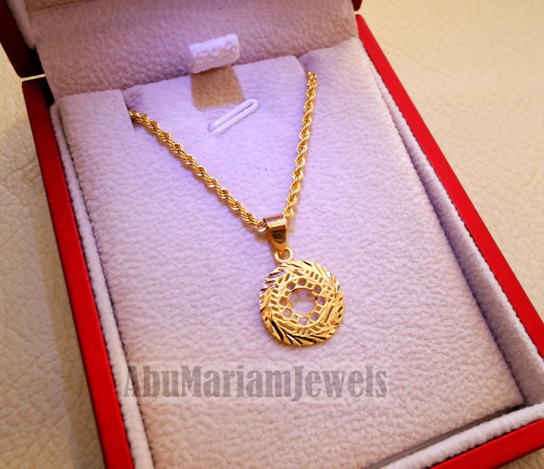 21K gold round pendant with rope chain gold jewelry 16 and 20 inches fast shipping with gift box