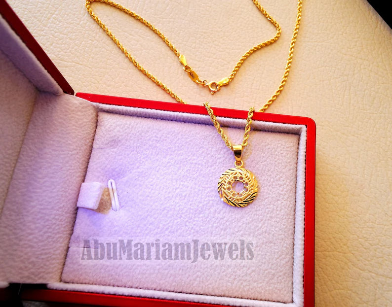 21K gold round pendant with rope chain gold jewelry 16 and 20 inches fast shipping with gift box