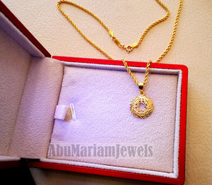 21K gold round pendant with rope chain gold jewelry 16 and 20 inches fast shipping with gift box