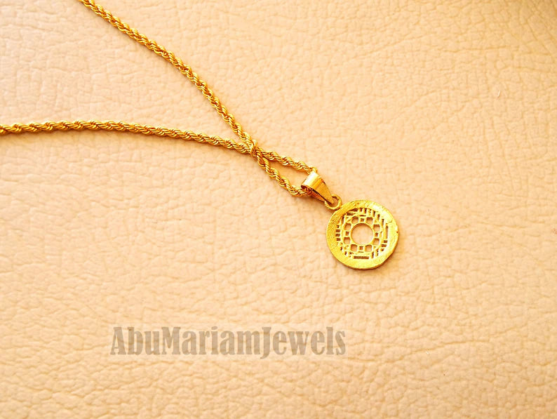 21K gold round pendant with rope chain gold jewelry 16 and 20 inches fast shipping with gift box