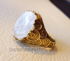 Moonstone 10k yellow gold men ring natural cabochon stone all sizes Ottoman signet style fine jewelry fast shipping