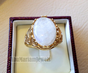 Moonstone 10k yellow gold men ring natural cabochon stone all sizes Ottoman signet style fine jewelry fast shipping