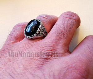 man ring aqeeq natural agate onyx oval stone black big gem sterling silver antique ottoman turkey style fast shipping all sizes men gift