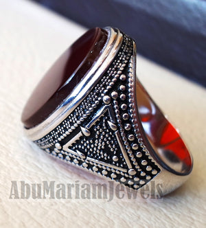 aqeeq natural agate huge big stone oval red flat gem man ring sterling silver arabic middle eastern turkey style fast shipping