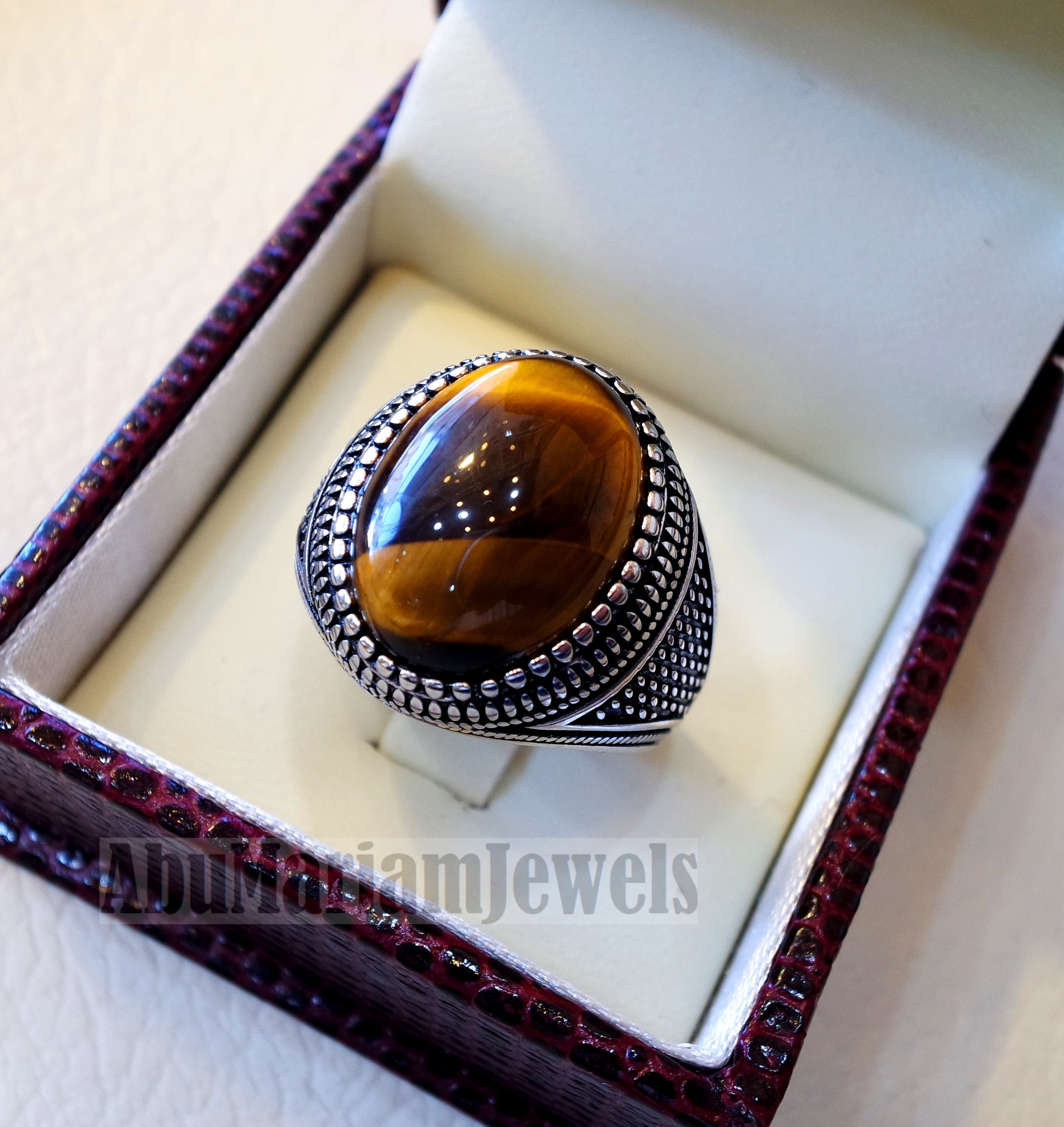 men ring sterling silver 925 cat eye tiger eye natural cabochon stone any size ottoman turkish middle eastern arabic jewelry