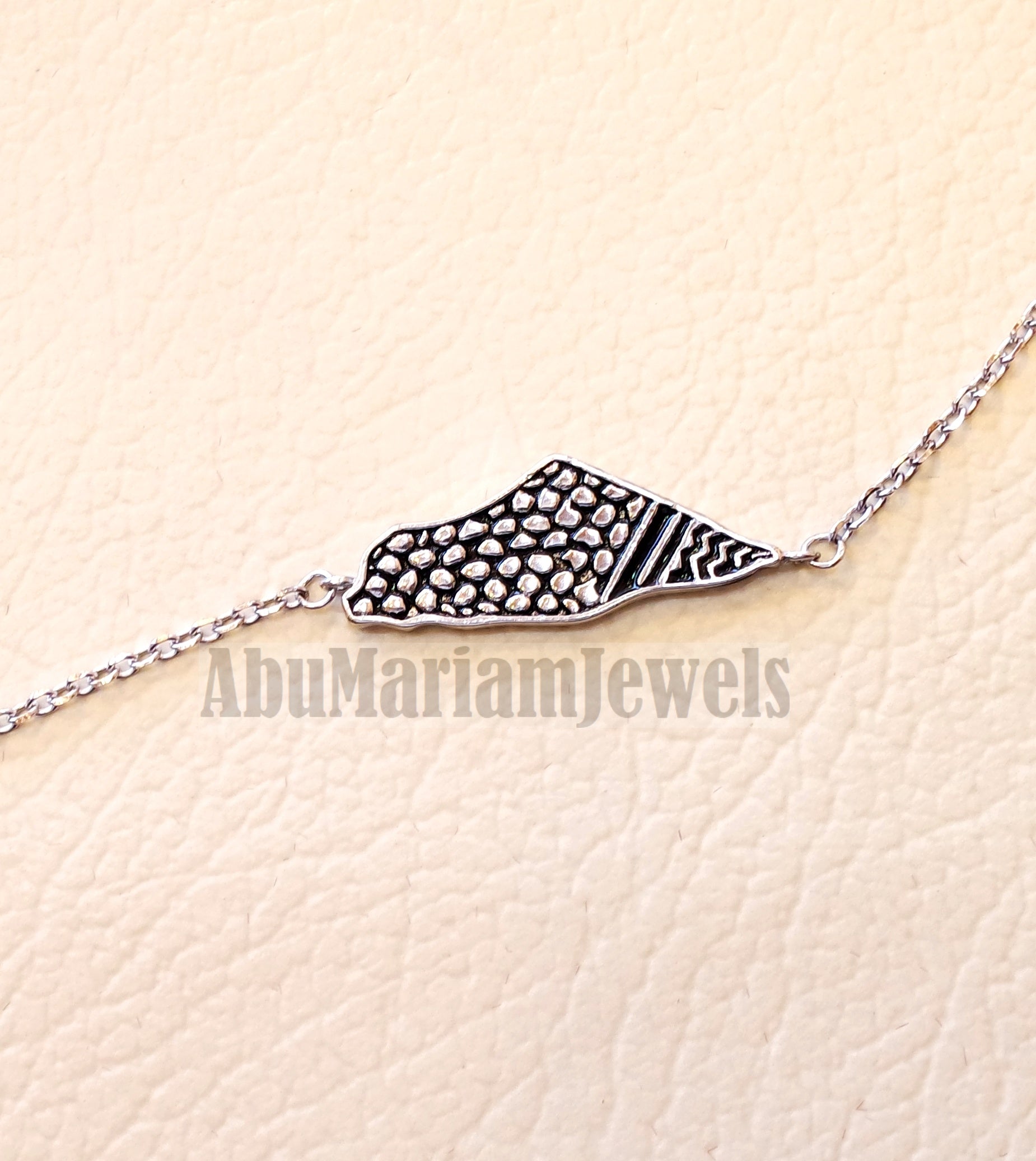 Palestine map bracelet sterling silver 925 jewelry koufyeh style cubic zirconia stones Arabic fast shipping كوفيه خارطه فلسطين