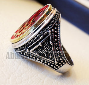 Customized Arabic calligraphy names ring personalized sterling silver 925 and bronze with red enamel TSE1001 خاتم اسم تفصيل