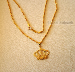 21K gold Royal crown pendant with rope chain gold jewelry 16 and 20 inches fast shipping with gift box