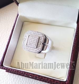 Micro pave cubic zirconia white stones diamond style sterling silver 925 heavy stunning men ring all sizes mic005