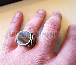 Ottoman style heavy sterling silver 925 men ring natural onyx round stone all sizes bronze frame middle eastern traditional jewelry