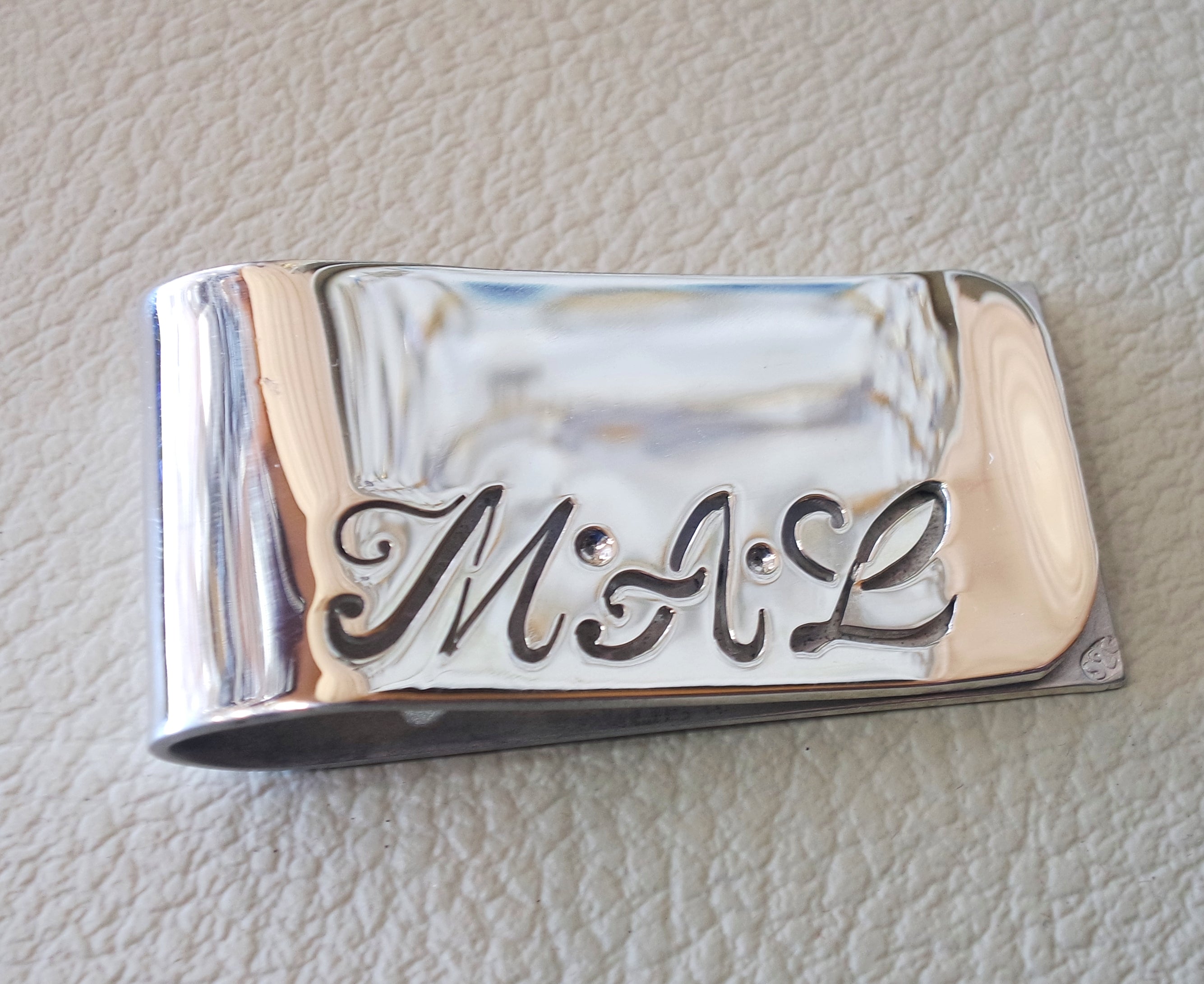 personalized customized heavy sterling silver 925 money clip three cursive letters or one name Arabic or English or any other can be applied