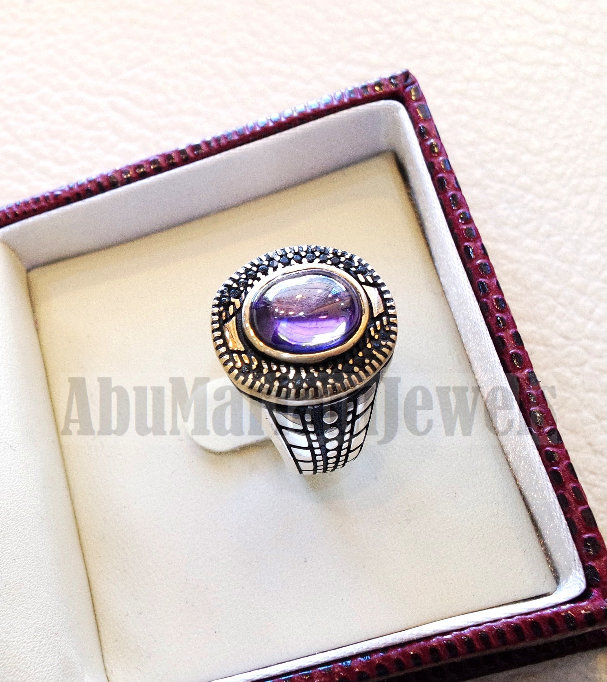 Mens Rings Purple Stone Oval Purple Tanzanite Amethyst Color