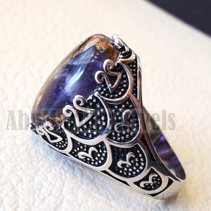 man ring copper amethyst natural purple stone sterling silver 925 oval cabochon semi precious gem ottoman arabic style all sizes jewelry