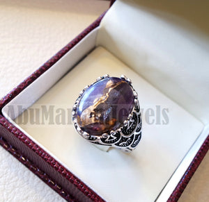 man ring copper amethyst natural purple stone sterling silver 925 oval cabochon semi precious gem ottoman arabic style all sizes jewelry
