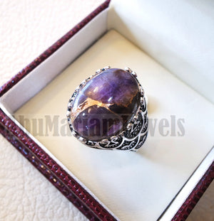 man ring copper amethyst natural purple stone sterling silver 925 oval cabochon semi precious gem ottoman arabic style all sizes jewelry