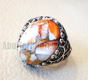 man ring copper oyster natural stone sterling silver 925 oval cabochon semi precious gem ottoman arabic style all sizes jewelry