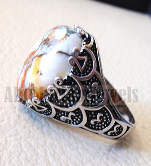 man ring copper oyster natural stone sterling silver 925 oval cabochon semi precious gem ottoman arabic style all sizes jewelry