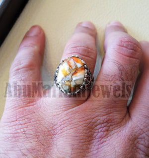 man ring copper oyster natural stone sterling silver 925 oval cabochon semi precious gem ottoman arabic style all sizes jewelry