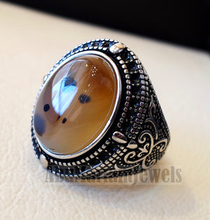 Anello In Argento 925 Con Aqeek Naturale (agata) Taglio Ovale – Fatto A Mano, Non Trattato, Varie Misure